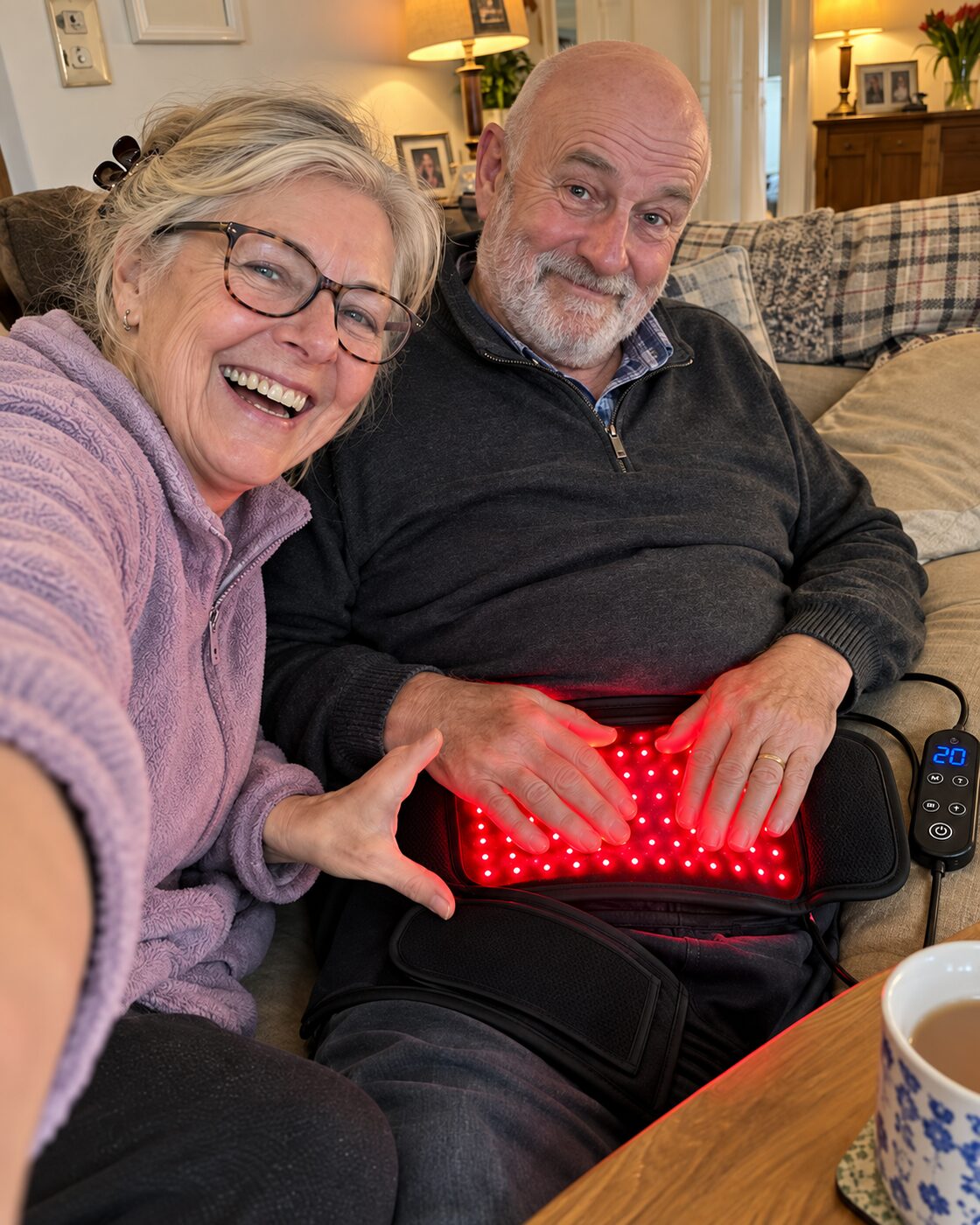 A couple at home with LumaWrap on the lower back